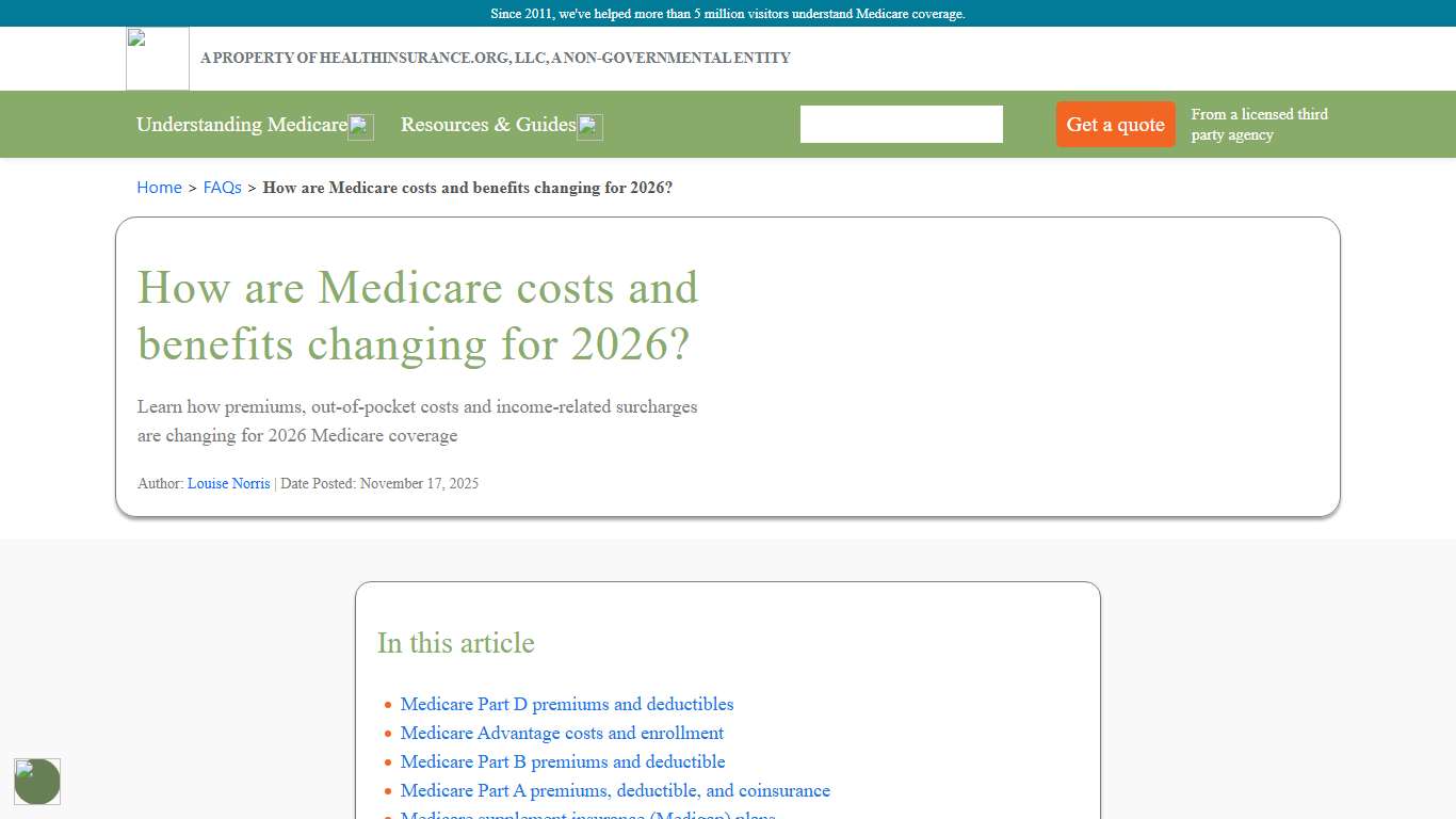 How are Medicare costs and benefits changing for 2026? medicareresources.org