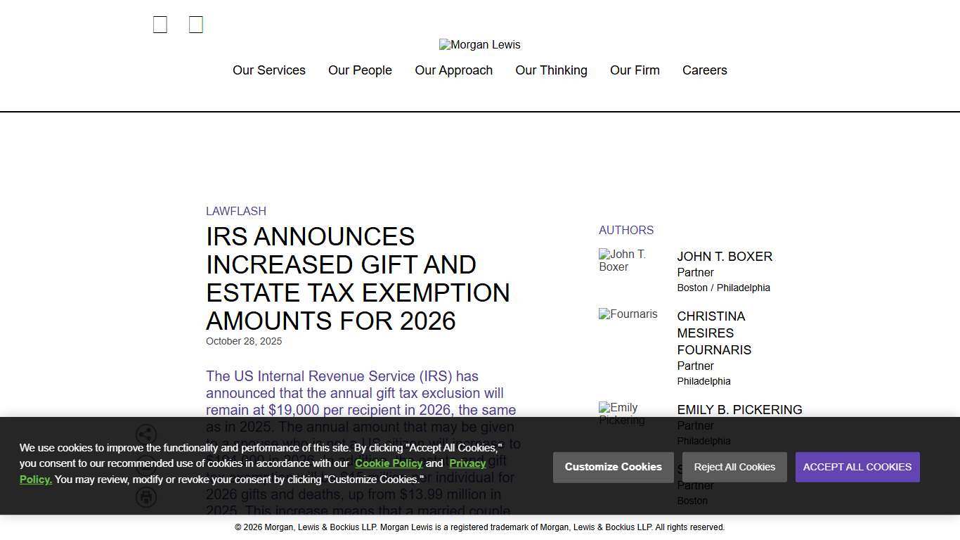 IRS Announces Increased Gift and Estate Tax Exemption Amounts for 2026 – Publications