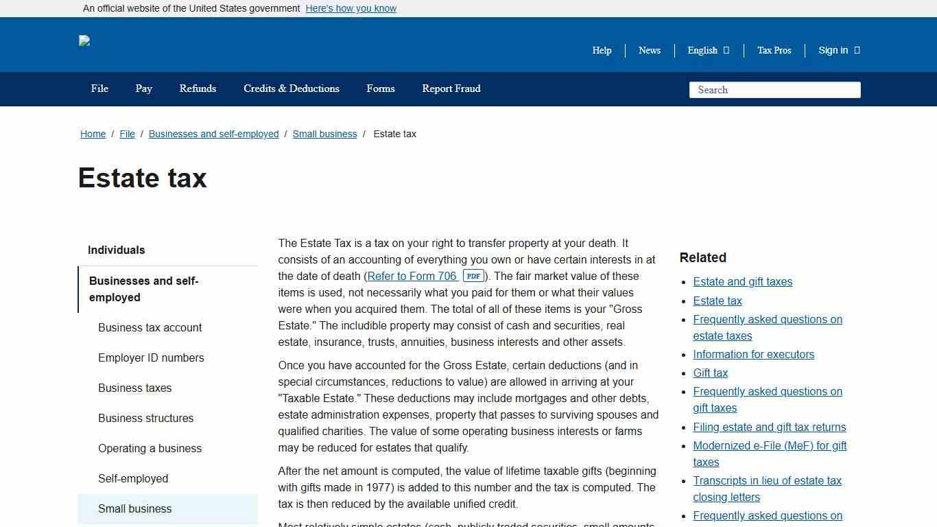 Estate tax Internal Revenue Service